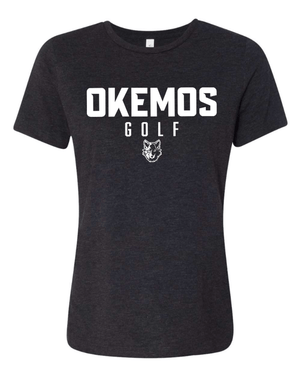 Custom Printed Apparel | Okemos Golf 2025 - Women's Relaxed Fit T-Shirt (Charcoal Black/Blue) - Okemos Golf 2025 - 18296