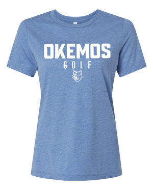 Custom Printed Apparel | Okemos Golf 2025 - Women's Relaxed Fit T-Shirt (Charcoal Black/Blue) - Okemos Golf 2025 - 18296