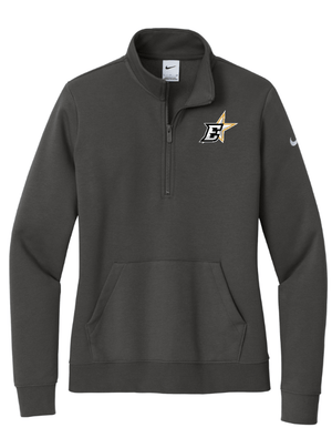 Custom Apparel - Screen Printing - Okemos Hockey / Eastside Stars - Nike Women's Fleece Sleeve Swoosh 1/2 Zip (Dark Grey / White) - Okemos Hockey / Eastside Stars - 16830
