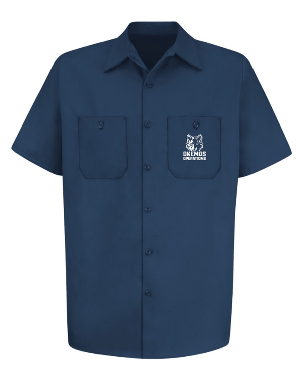 Custom Apparel - Screen Printing - Okemos Operations Uniforms - TALL SIZES _ Cotton Short Sleeve Uniform Shirt Graphite / Navy ~ - Okemos Operations Uniforms - 16972
