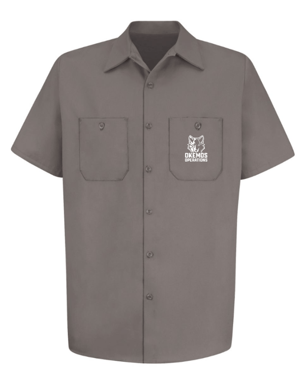 Custom Apparel - Screen Printing - Okemos Operations Uniforms - TALL SIZES _ Cotton Short Sleeve Uniform Shirt Graphite / Navy ~ - Okemos Operations Uniforms - 16972