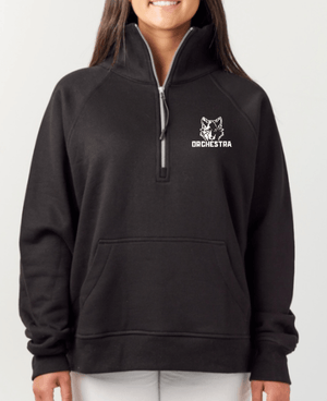Custom Printed Apparel | Okemos Orchestra 2025 - Ladies Boxy Fleece Half - Zip "Badge Design" (Black/Athletic Heather) - Okemos Orchesta W25 - 18692