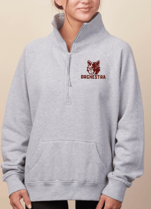 Custom Printed Apparel | Okemos Orchestra 2025 - Ladies Boxy Fleece Half - Zip "Badge Design" (Black/Athletic Heather) - Okemos Orchesta W25 - 18692