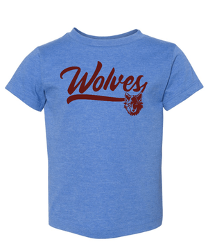 Custom Apparel - Screen Printing - Okemos Public Montessori - Toddler Jersey T-Shirt Wolves Light Grey/ Blue - OPM Spiritwear 2024 - 16149