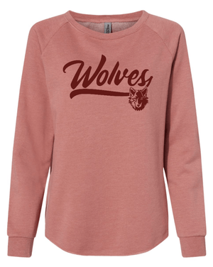 Custom Apparel - Screen Printing - Okemos Public Montessori - Women's Wave Wash Crewneck Sweatshirt - OPM Spiritwear 2024 - 16149
