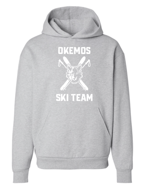 Custom Printed Apparel | Okemos Ski Team Winter 2025 - Adult Unisex Grey Heather Hoodie - Okemos Ski W25 - 18677