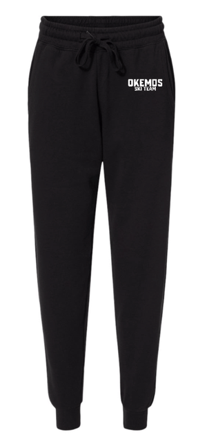 Custom Printed Apparel | Okemos Ski Team Winter 2025 - Women's Black Fleece Sweatpants "Badge Design" - Okemos Ski W25 - 18677