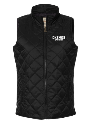 Custom Printed Apparel | Okemos Ski Team Winter 2025 - Women's Black Quilted Vest "Badge Design" - Okemos Ski W25 - 18677