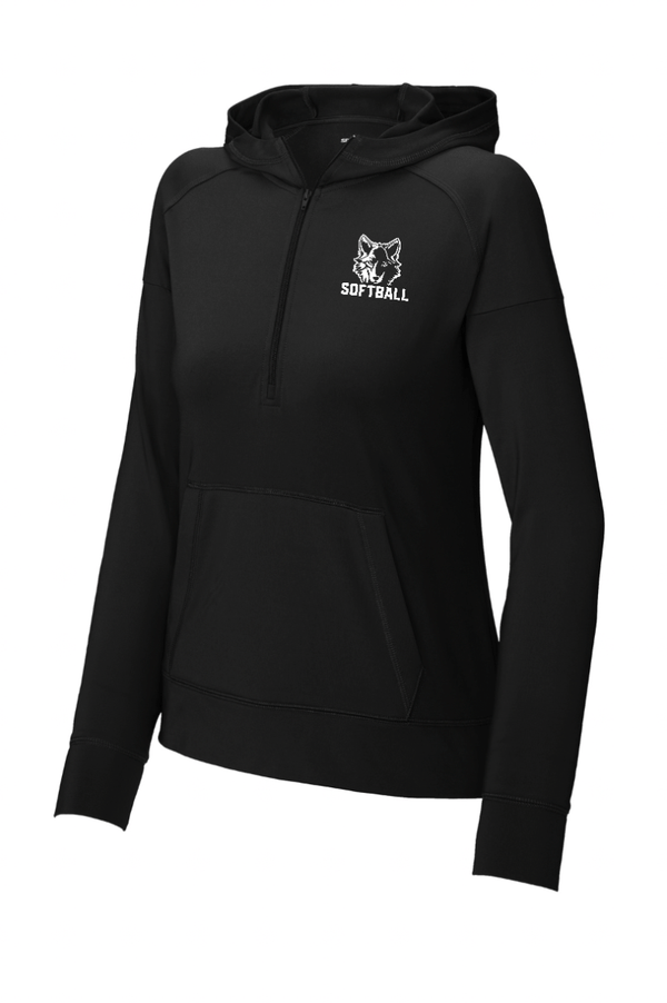 Custom Apparel - Screen Printing - Okemos Softball 2024 - Women's Stretchy 1/2 Zip with Pocket and Hood - Okemos Softball 2024 - 15519