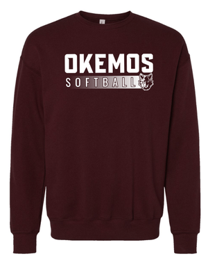 Custom Apparel - Screen Printing - Okemos Softball 2025 - Fleece Drop Shoulder Crewneck (Maroon / Black) **Personalization Optional** - Okemos Softball 2025 - 17368