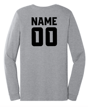 Custom Apparel - Screen Printing - Okemos Softball 2025 - Unisex Long Sleeve T-Shirt (Grey / Carolina Blue) **Personalization Optional** (Wolves Design) - Okemos Softball 2025 - 17368