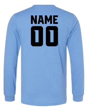 Custom Apparel - Screen Printing - Okemos Softball 2025 - Unisex Long Sleeve T-Shirt (Grey / Carolina Blue) **Personalization Optional** (Wolves Design) - Okemos Softball 2025 - 17368