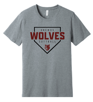 Custom Apparel - Screen Printing - Okemos Softball 2025 - Unisex T-Shirt (Grey / Carolina Blue) **Personalization Optional** (Wolves Design) - Okemos Softball 2025 - 17368