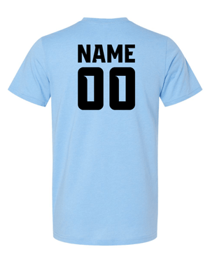 Custom Apparel - Screen Printing - Okemos Softball 2025 - Unisex T-Shirt (Grey / Carolina Blue) **Personalization Optional** (Wolves Design) - Okemos Softball 2025 - 17368