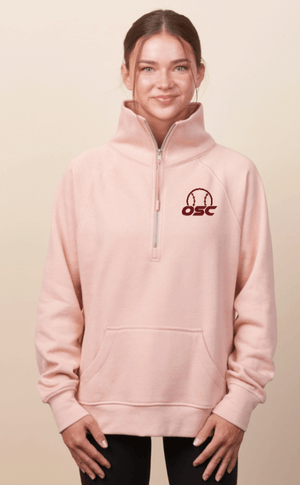 Custom Printed Apparel | Okemos Softball Club Fall 2025 - Ladies Pink Boxy Half Zip Fleece - Okemos Softball Club F25 - 18465