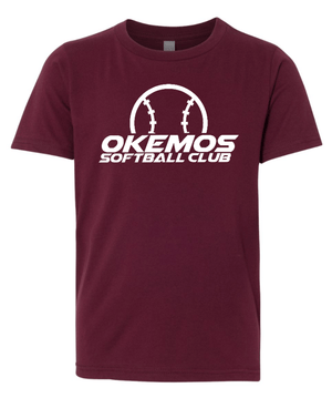 Custom Printed Apparel | Okemos Softball Club Fall 2025 - Youth T-Shirt (Maroon/Dark Grey) (PERSONALIZATION OPTIONAL - Okemos Softball Club F25 - 18465