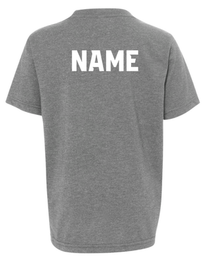 Custom Printed Apparel | Okemos Softball Club Fall 2025 - Youth T-Shirt (Maroon/Dark Grey) (PERSONALIZATION OPTIONAL - Okemos Softball Club F25 - 18465