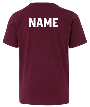 Custom Printed Apparel | Okemos Softball Club Fall 2025 - Youth T-Shirt (Maroon/Dark Grey) (PERSONALIZATION OPTIONAL - Okemos Softball Club F25 - 18465