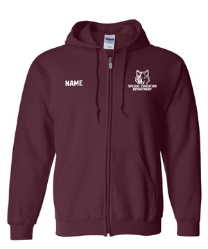 Custom Apparel - Screen Printing - Okemos Special Education Department - Heavy Blend Full Zip Hooded Sweatshirt (Personalization Available) Black/ Maroon/ Grey - Okemos Special Education Department - 16675