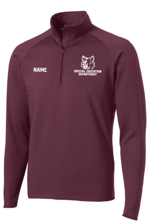 Custom Apparel - Screen Printing - Okemos Special Education Department - Sport Wick Stretch Quarter Zip Pullover (Personalization Available) Grey/ Maroon - Okemos Special Education Department - 16675