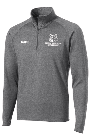 Custom Apparel - Screen Printing - Okemos Special Education Department - Sport Wick Stretch Quarter Zip Pullover (Personalization Available) Grey/ Maroon - Okemos Special Education Department - 16675