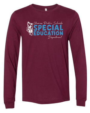 Custom Apparel - Screen Printing - Okemos Special Education Department - Unisex Adult Long Sleeve T-Shirt (Maroon/ Black/ Lt. Blue) - Okemos Special Education Department - 16675