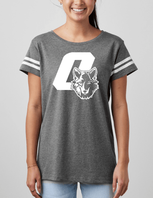 Custom Printed Apparel | Okemos Staff | Ladies ENZA Jersey Football Tee - T-Shirt - Okemos Staff - 18218