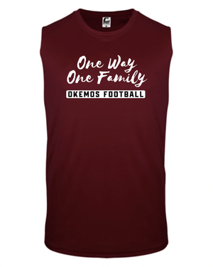 Custom Apparel - Screen Printing - Okemos Summer Football 2024 - Sleeveless Hooded Maroon Tank - Okemos Summer Football 2024 - 15608