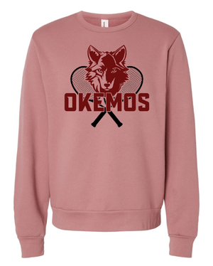 Custom Apparel - Screen Printing - Okemos Tennis 2025 - Fleece Classic Crewneck Sweatshirt (Grey / Mauve) *Personalization Optional* - Okemos Tennis 2025 - 17424