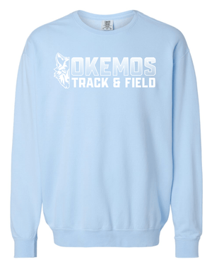 Custom Apparel - Screen Printing - Okemos Track & Field 2025 - Garment Dyed Lightweight Fleece Crewneck (Black / Light Blue) - Okemos Track & Field 2025 - 17447