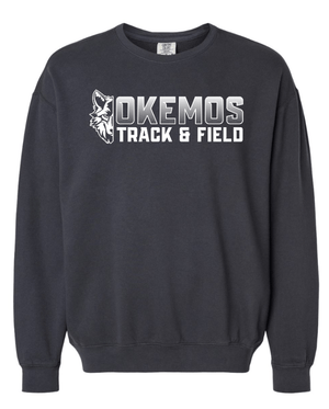 Custom Apparel - Screen Printing - Okemos Track & Field 2025 - Garment Dyed Lightweight Fleece Crewneck (Black / Light Blue) - Okemos Track & Field 2025 - 17447