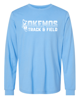 Custom Apparel - Screen Printing - Okemos Track & Field 2025 - Unisex Long Sleeve T-Shirt (Carolina Blue / Maroon) - Okemos Track & Field 2025 - 17447