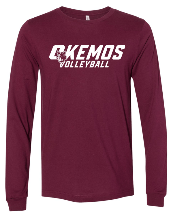 Custom Apparel - Screen Printing - Okemos Volleyball 2024 - Adult Long Sleeve T-Shirt Blue/ Maroon (Customizable) - Okemos Volleyball 2024 - 16403