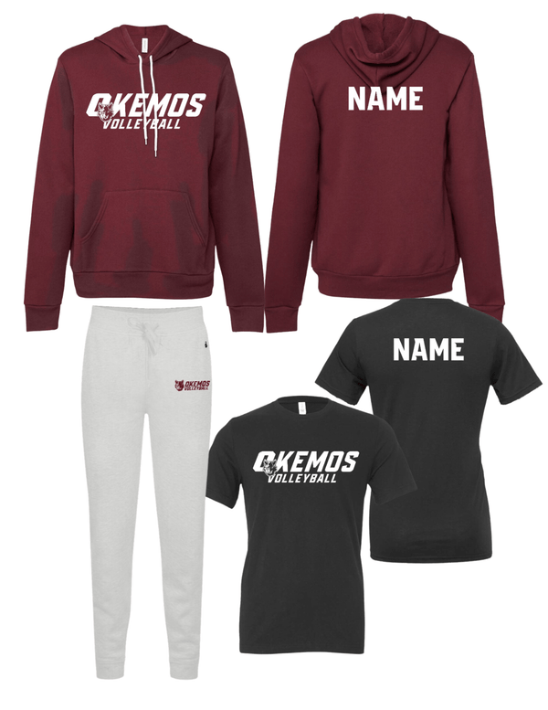 Custom Apparel - Screen Printing - Okemos Volleyball 2024 - Adult Player Pack (Fleece Hoodie, Jersey T-Shirt, Fleece Joggers) - Okemos Volleyball 2024 - 16403