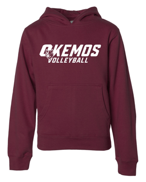 Custom Apparel - Screen Printing - Okemos Volleyball 2024 - Youth Fleece Hoodie Maroon - Okemos Volleyball 2024 - 16403