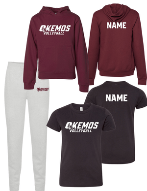 Custom Apparel - Screen Printing - Okemos Volleyball 2024 - Youth Player Pack (Fleece Hoodie, Jersey Tee, Fleece Joggers) - Okemos Volleyball 2024 - 16403