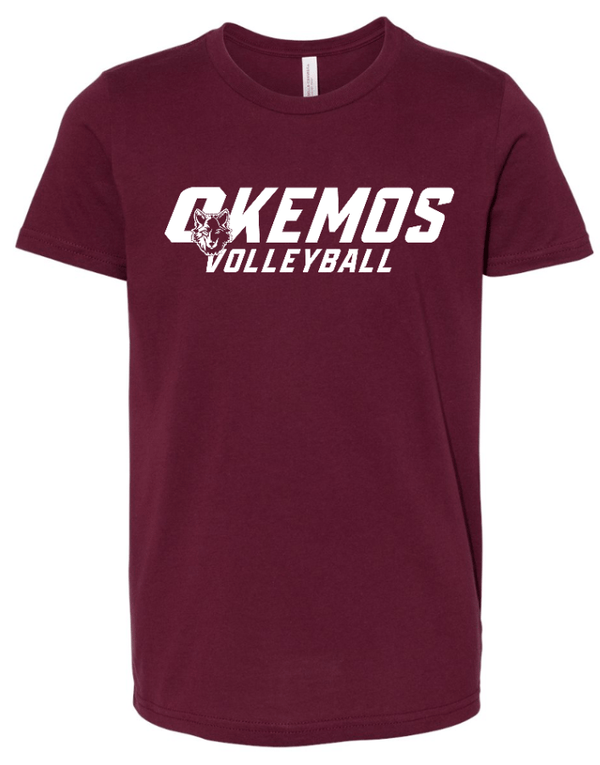 Custom Apparel - Screen Printing - Okemos Volleyball 2024 - Youth T-Shirt Maroon/ Grey (Customizable) - Okemos Volleyball 2024 - 16403