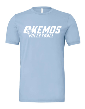 Custom Printed Apparel | Okemos Volleyball 2025 - Adult Unisex Tee (Baby Blue / Maroon / Black) Personalization Optional - OHS Volleyball - 18261