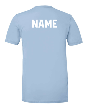 Custom Printed Apparel | Okemos Volleyball 2025 - Adult Unisex Tee (Baby Blue / Maroon / Black) Personalization Optional - OHS Volleyball - 18261