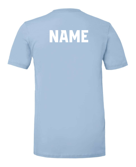 Custom Printed Apparel | Okemos Volleyball 2025 - Adult Unisex Tee (Baby Blue / Maroon / Black) Personalization Optional - OHS Volleyball - 18261