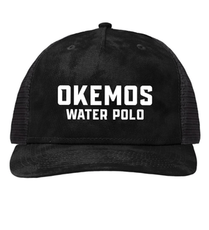 Custom Apparel - Screen Printing - Okemos Water Polo - 5 Panel Washed Black Trucker Hat - Okemos Water Polo - 16226