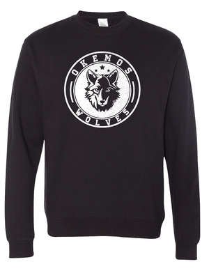 Custom Apparel - Screen Printing - Okemos Wolves - Adult Unisex Black Crewneck Sweatshirt - Crew Neck Sweatshirt - Okemos Public Schools