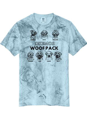 Custom Apparel - Screen Printing - Okemos Wolves - Adult Unisex Blue "Woof Pack" Colorblast T-Shirt - Okemos Public Schools