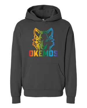 Custom Apparel - Screen Printing - Okemos Wolves - Adult Unisex Dark Grey "Rainbow Wolf" Oversized Hoodie - Hoodie - Okemos Public Schools