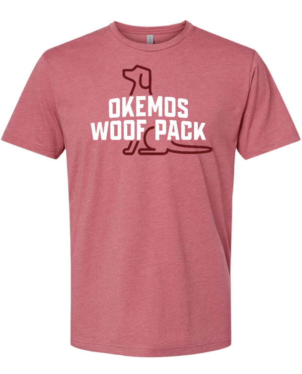 Custom Apparel - Screen Printing - Okemos Wolves - Adult Unisex Mauve "Woof Pack" Logo T-Shirt - Okemos Public Schools