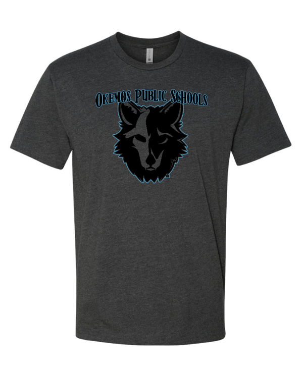 Custom Apparel - Screen Printing - Okemos Wolves - Adult & Youth Charcoal "Spooky Wolf" T-Shirt - Okemos Public Schools
