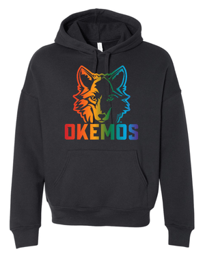 Custom Apparel - Screen Printing - Okemos Wolves Community - Adult Fleece Drop Shoulder Hoodie (Rainbow Wolf Design) - Okemos Wolves Community - 16314