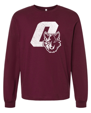 Custom Apparel - Screen Printing - Okemos Wolves Community - Adult Heavyweight Long Sleeve T-Shirt ("O" With Wolf Design) - Okemos Wolves Community - 16314
