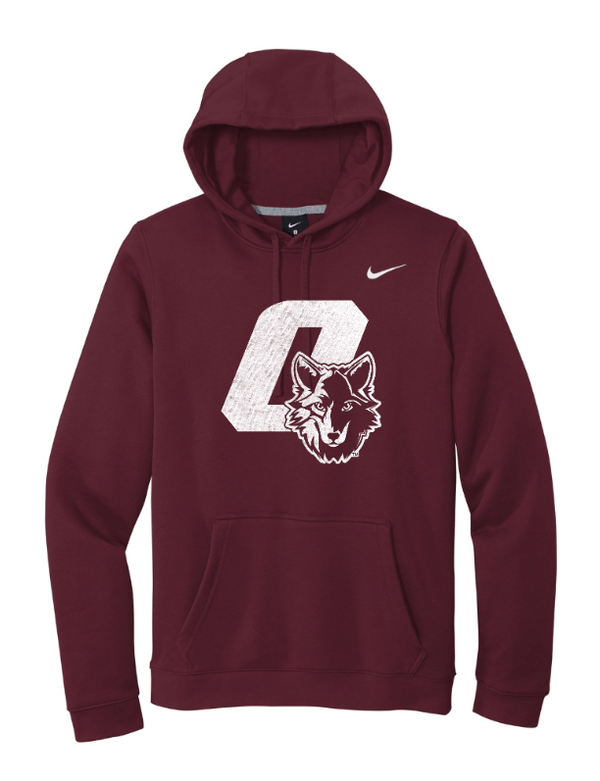Custom Apparel - Screen Printing - Okemos Wolves Community - Adult Nike Fleece Pullover Hoodie ("O" With Wolf Design) - Okemos Wolves Community - 16314
