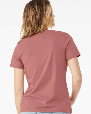 Custom Apparel - Screen Printing - Okemos Wolves Community - Women's Relaxed V - Neck T-Shirt (Mauve, Dark Grey) (Wolves Script Design) - Okemos Wolves Community - 16314